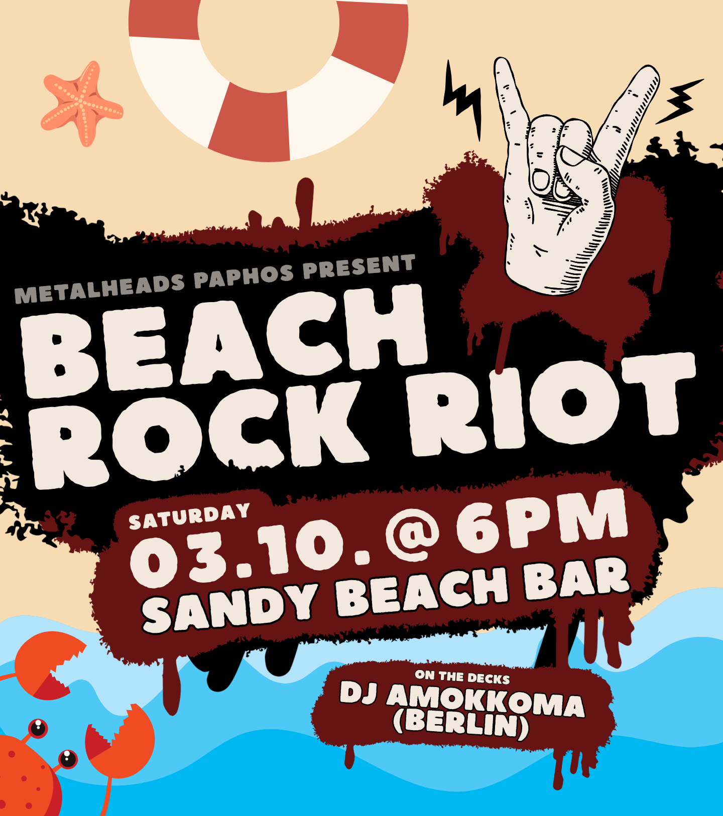 Beach Rock Riot — Sat 03.10. @ 6PM, Sandy Beach Bar, DJ Amokkoma (Berlin)